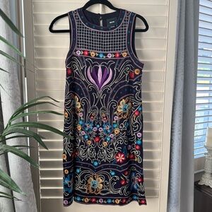 Anthropologie MAEVE Navy Floral Embroidered Dress